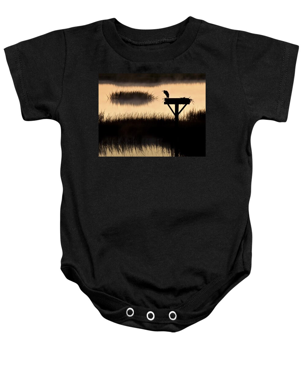 Heron Baby Onesie featuring the photograph Watchtower Heron Sunrise Sunset Image Art by Jo Ann Tomaselli