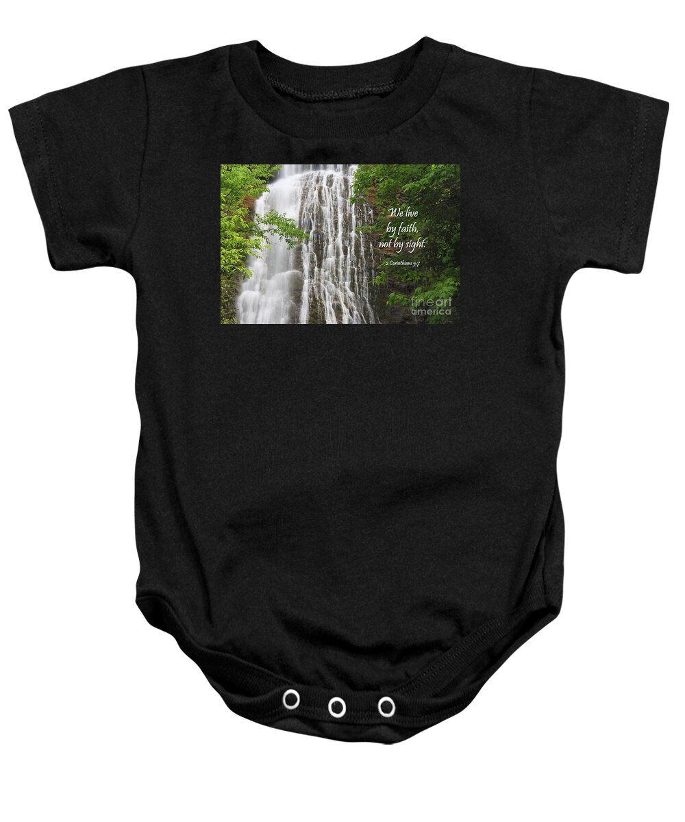 Mingo Baby Onesie featuring the photograph Waterfall with New Testament Scripture by Jill Lang