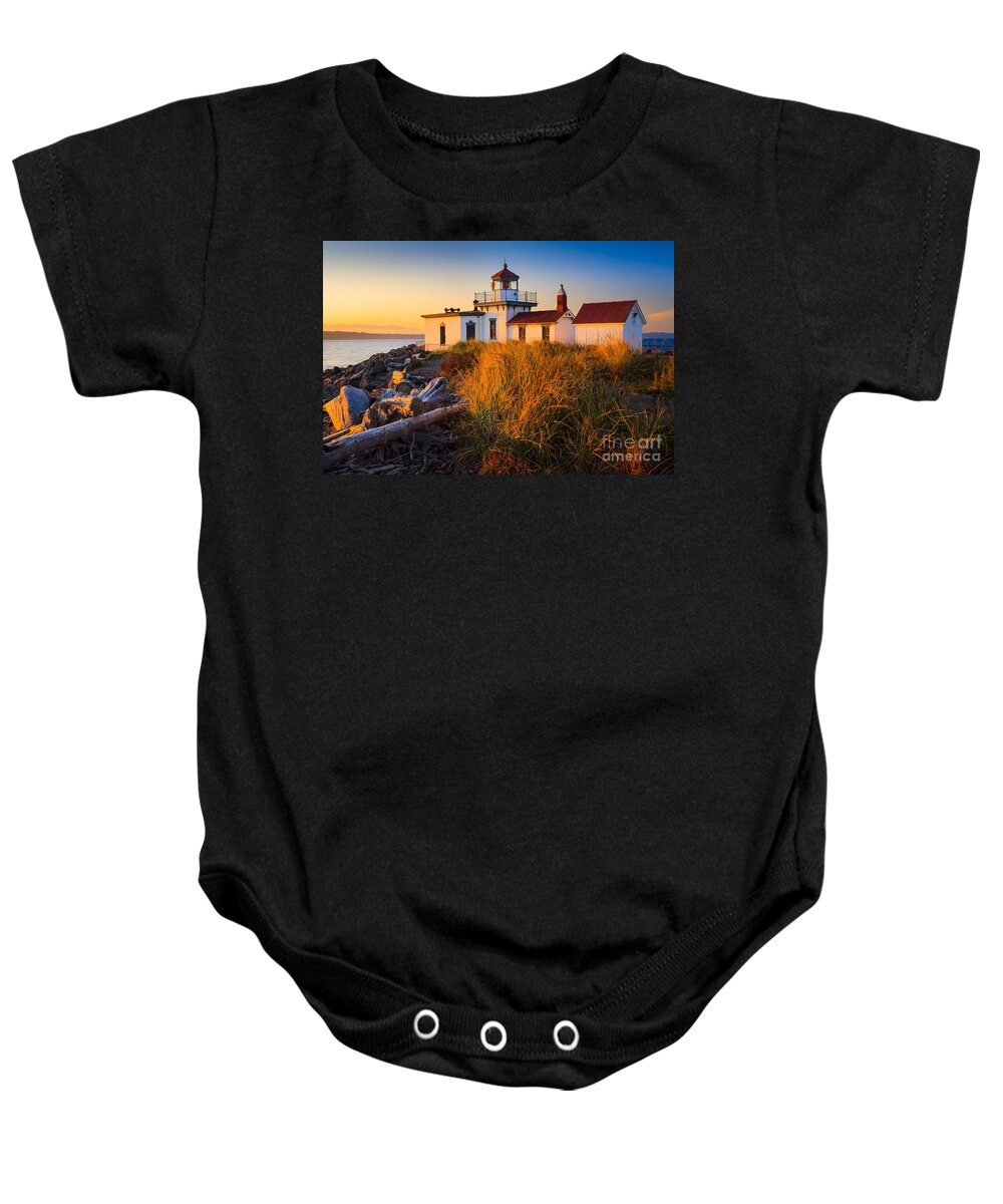 America Baby Onesie featuring the photograph West Point Lighthouse by Inge Johnsson