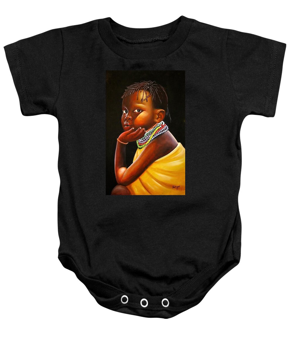 African Paintings Baby Onesie featuring the painting What's Going On? by Chagwi