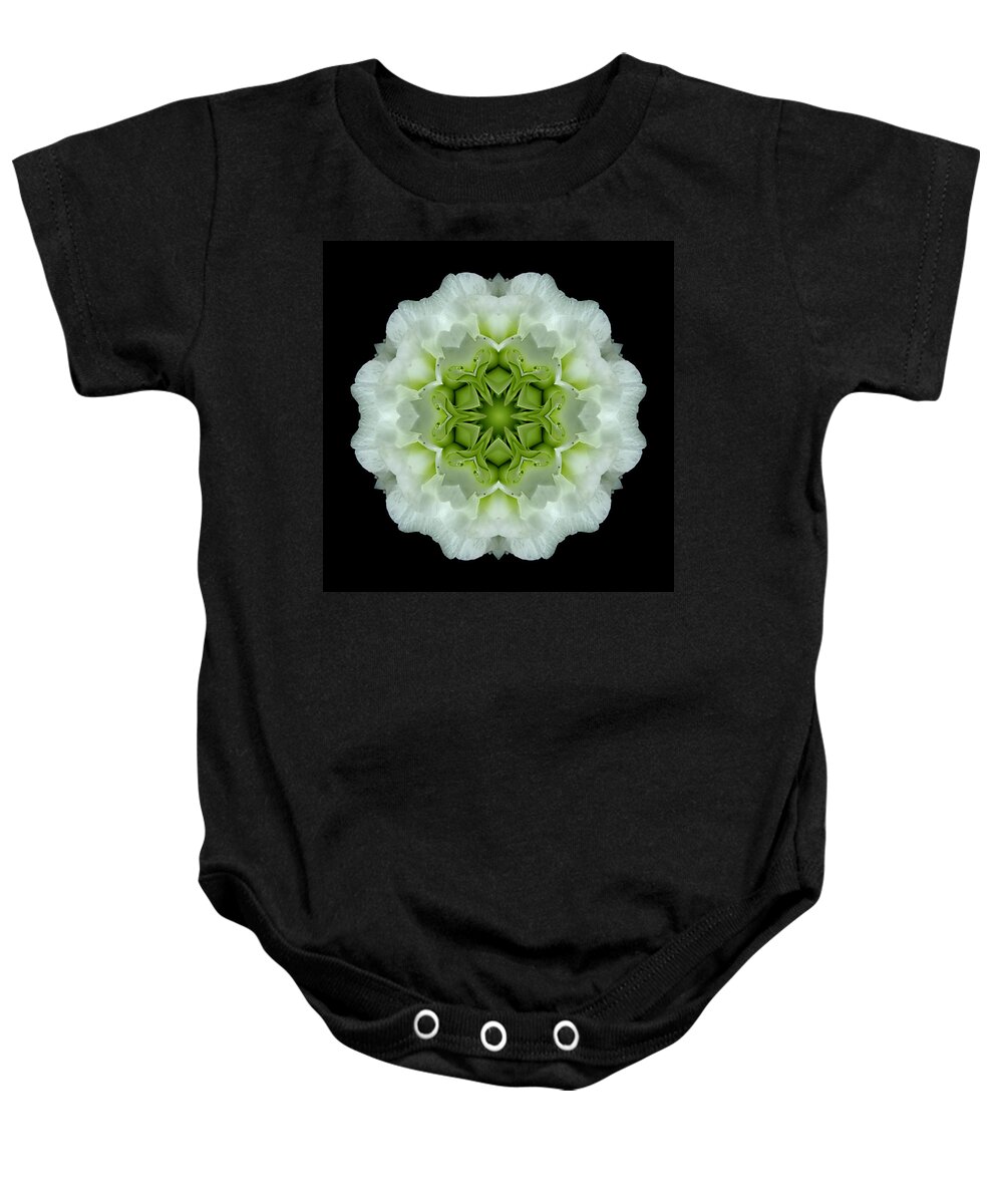 Flower Baby Onesie featuring the photograph White and Green Begonia Flower Mandala by David J Bookbinder