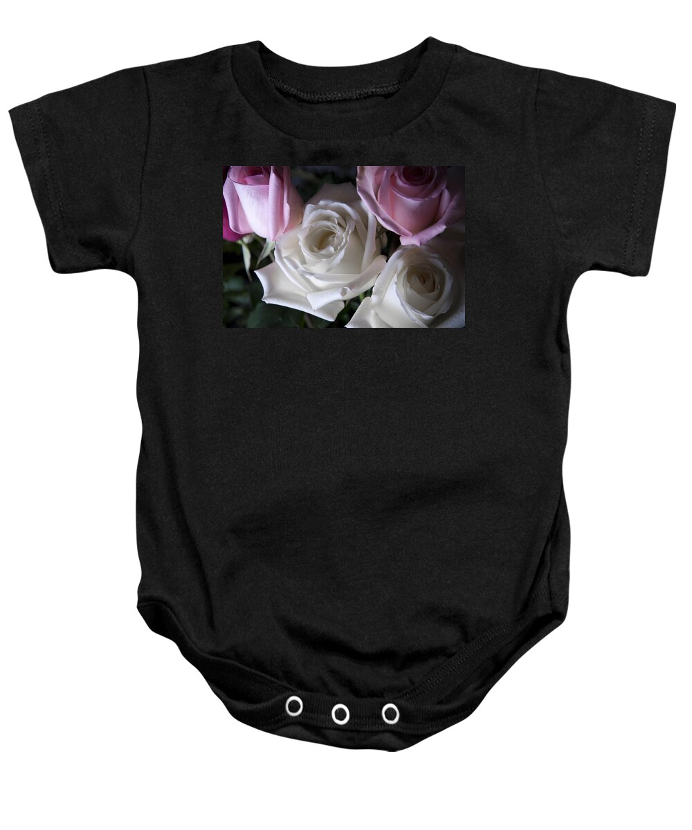 Roses Baby Onesie featuring the photograph White and pink roses by Jennifer Ancker