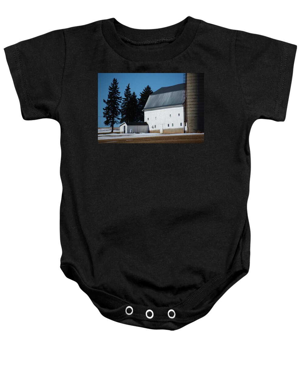 White Barn Baby Onesie featuring the photograph White Barn by Tracy Winter