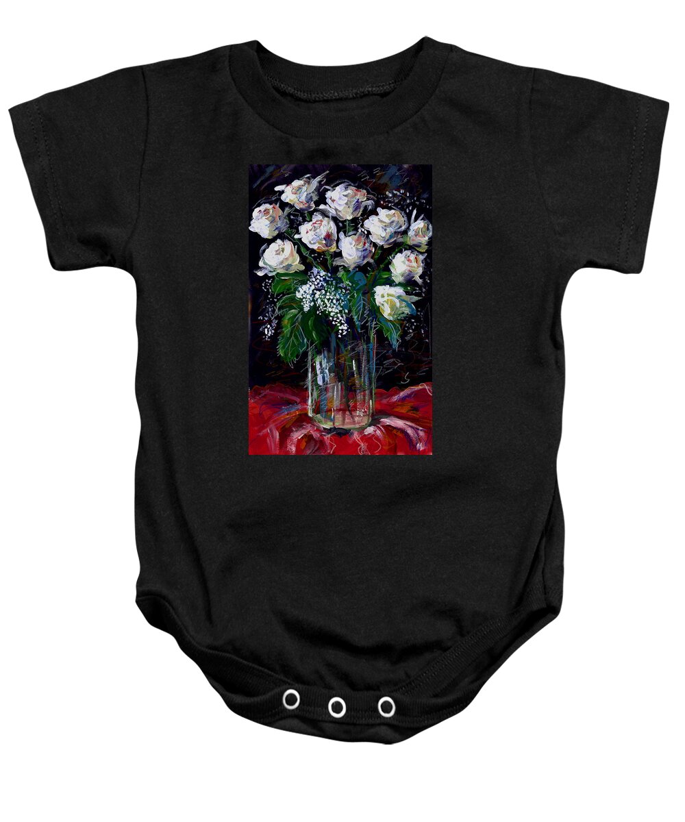 Flowers Baby Onesie featuring the painting White roses by Maxim Komissarchik