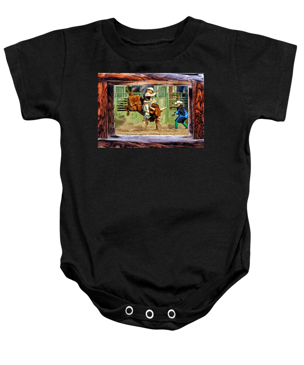 Bull Riding Baby Onesie featuring the photograph Wild Ride by Priscilla Burgers