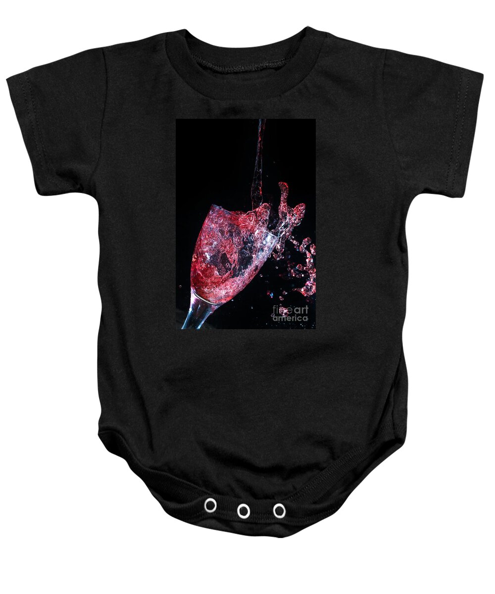 Glass Baby Onesie featuring the photograph Wine spillage frozen in time by Simon Bratt