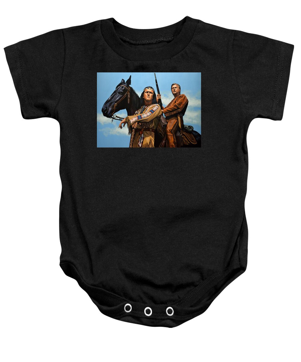 Winnetou Baby Onesie featuring the painting Winnetou and Old Shatterhand by Paul Meijering