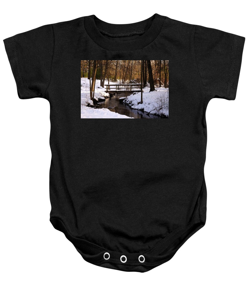 Winter Baby Onesie featuring the photograph Winter Bridge at Christmastime - Greeting Card by Mark Valentine