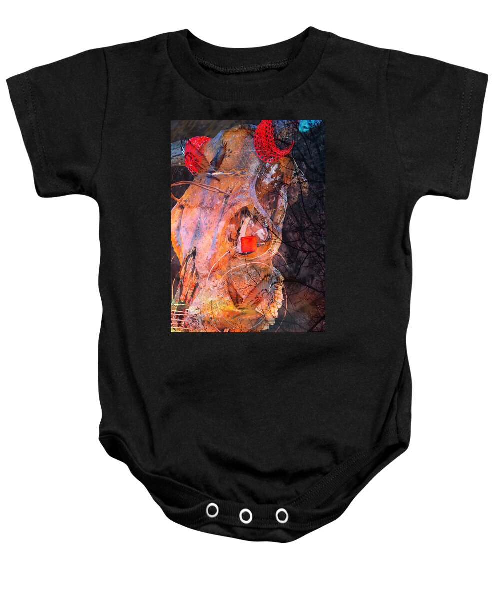  Skull Art Mixed Media Baby Onesie featuring the photograph Wire Wind by Mayhem Mediums