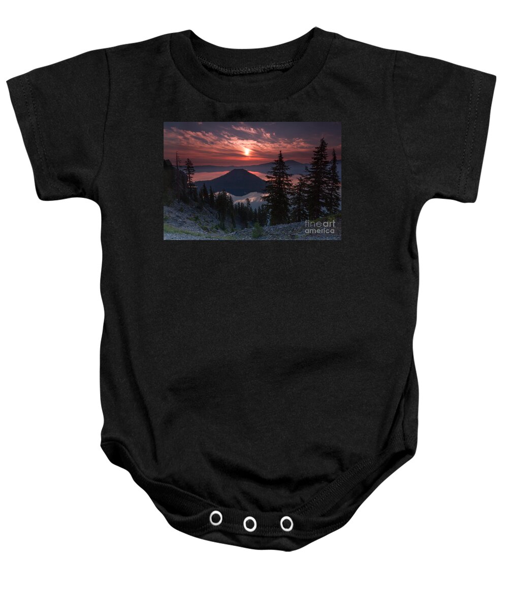 Cauldera Baby Onesie featuring the photograph wizzard Island sunrise 7 by Dan Hartford