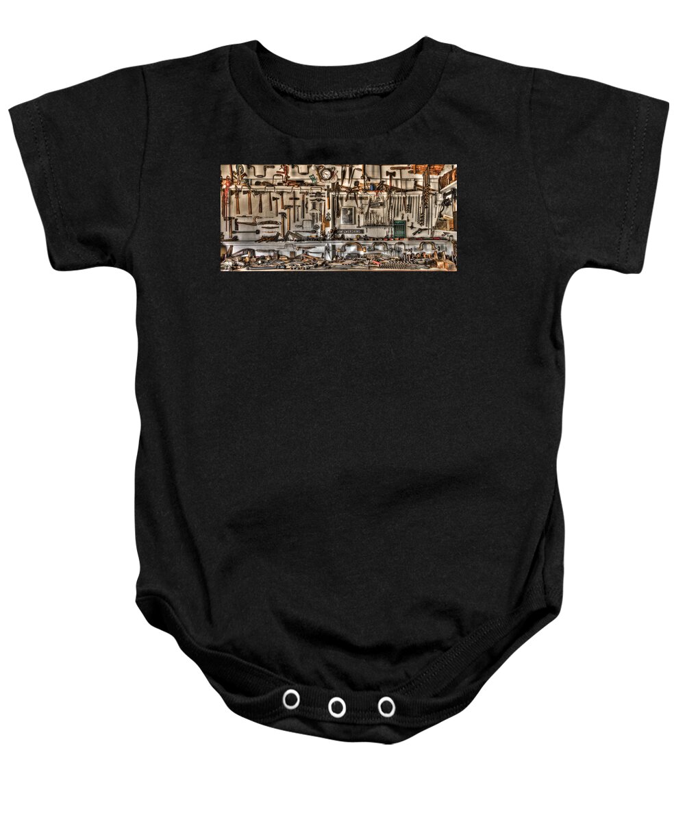 Appalachia Baby Onesie featuring the photograph Woodworking Tools by Debra and Dave Vanderlaan
