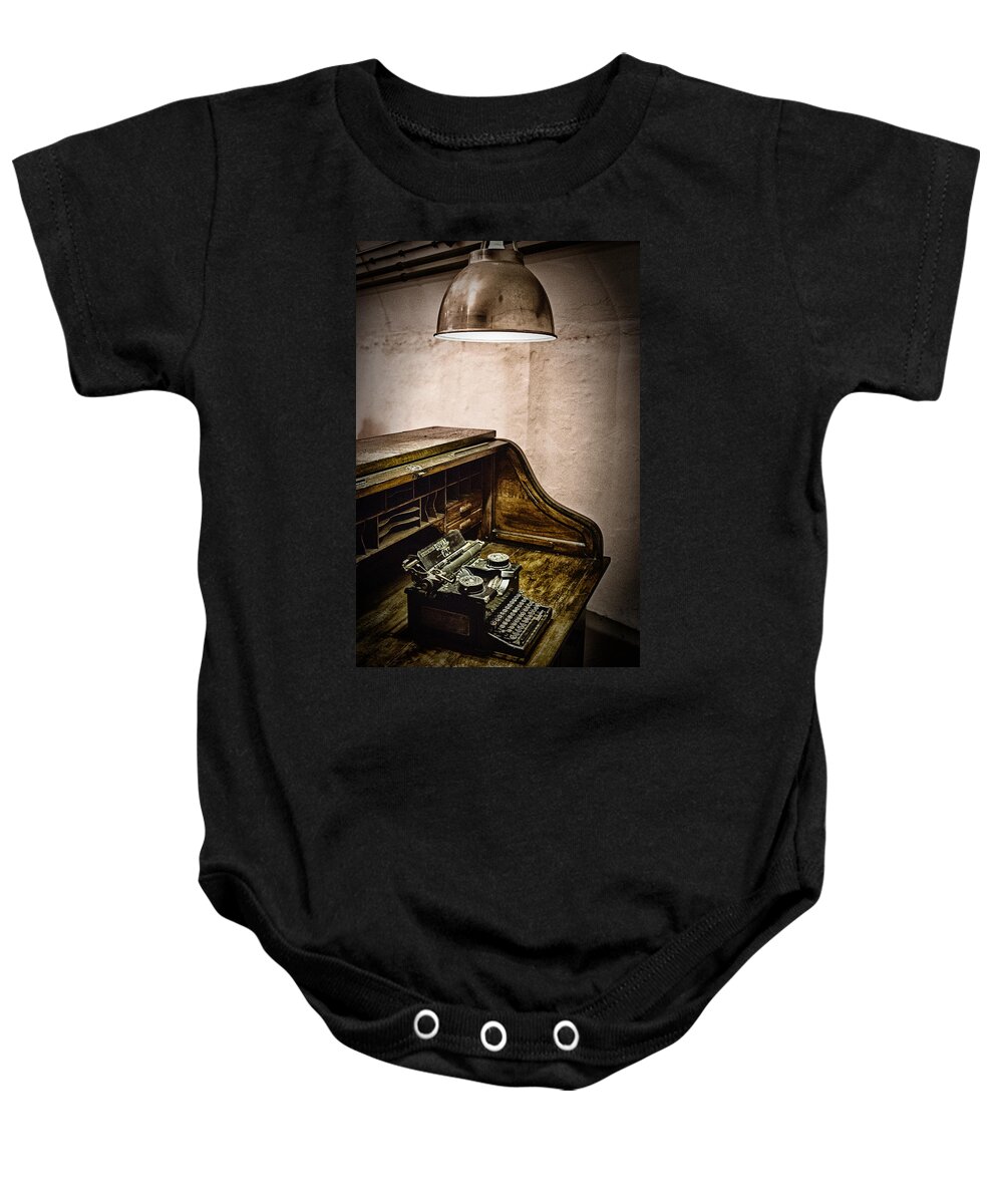 Typewriter Baby Onesie featuring the photograph Writers Desk by Nigel R Bell