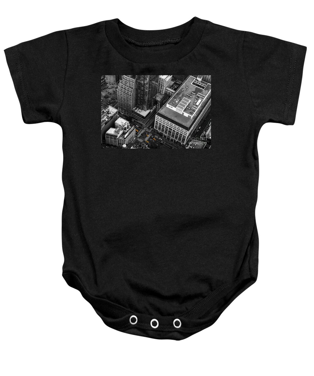 Nyc Baby Onesie featuring the photograph Yellow Cabs - Bird's Eye View by Hannes Cmarits
