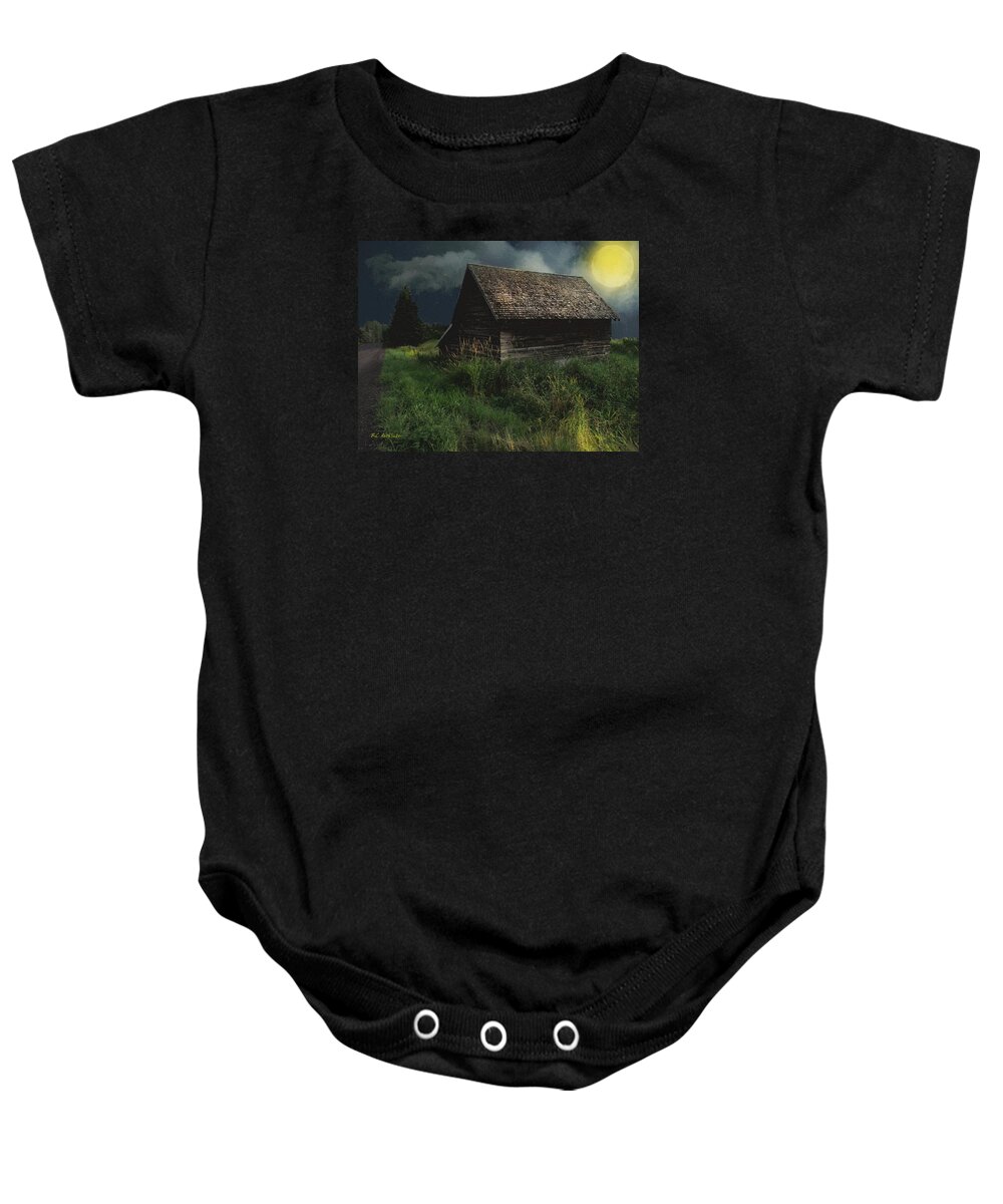 Field Baby Onesie featuring the painting Yellow Moon on the Rise by RC DeWinter