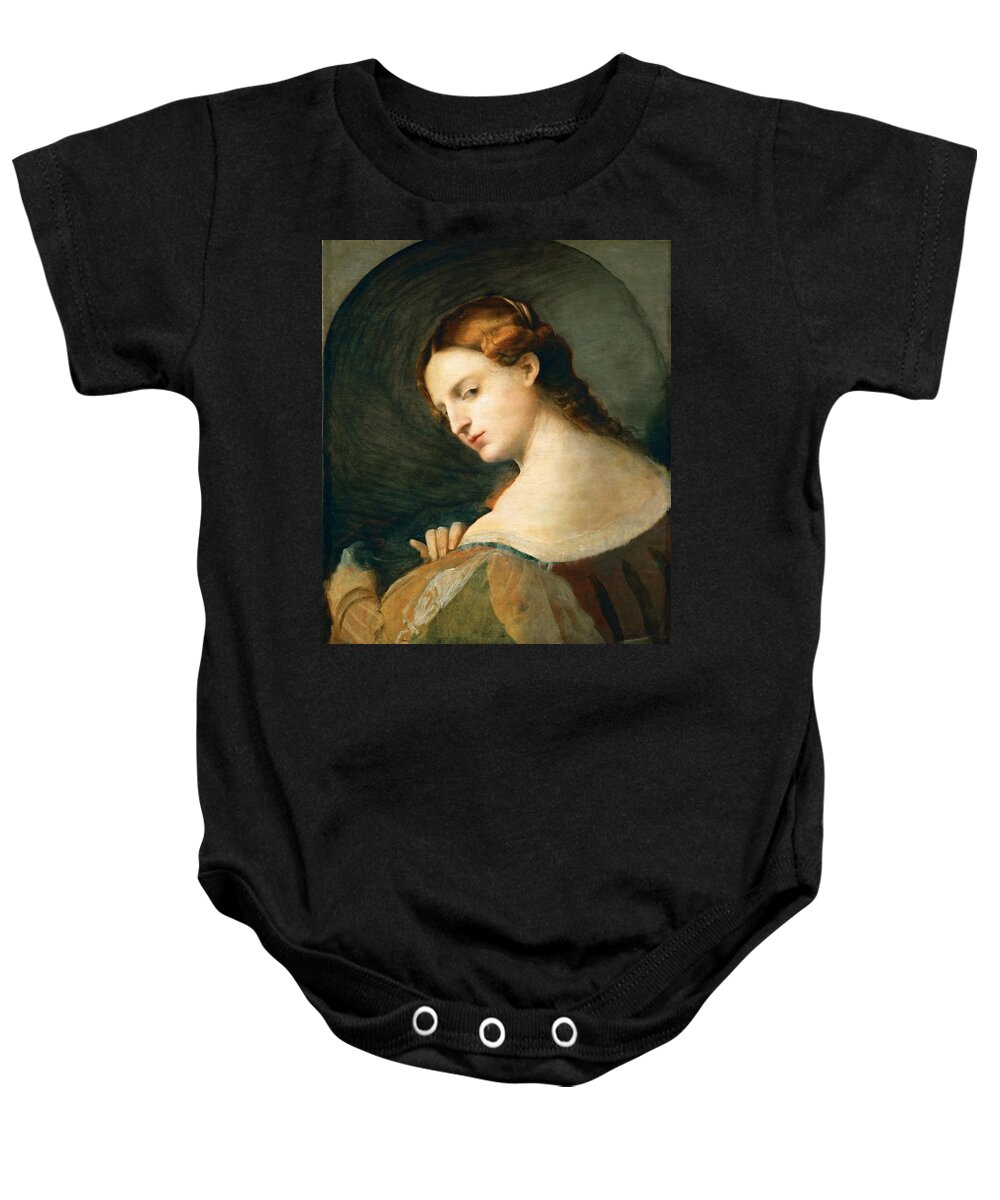 Palma Vecchio Baby Onesie featuring the painting Young Woman in Profile by Palma Vecchio