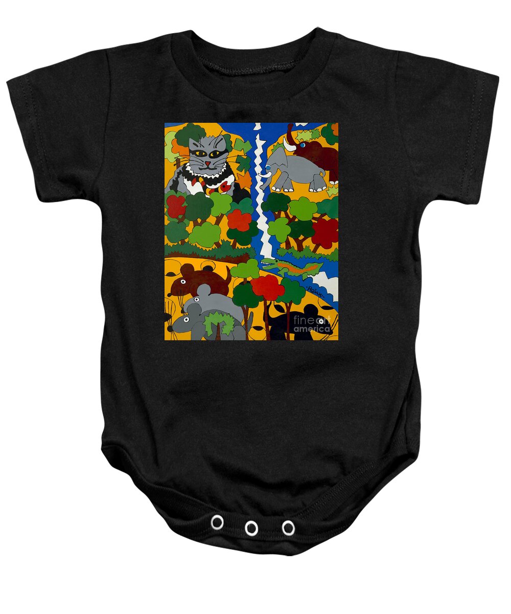 Cat Baby Onesie featuring the painting Zane Grey in Africa by Rojax Art