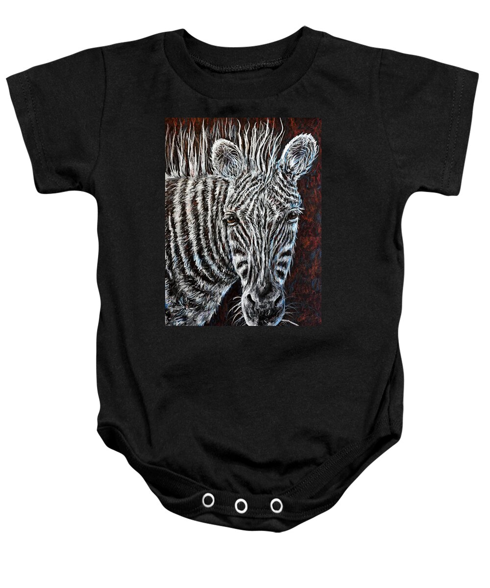 Zebra Baby Onesie featuring the drawing Zebra by Gail Butler