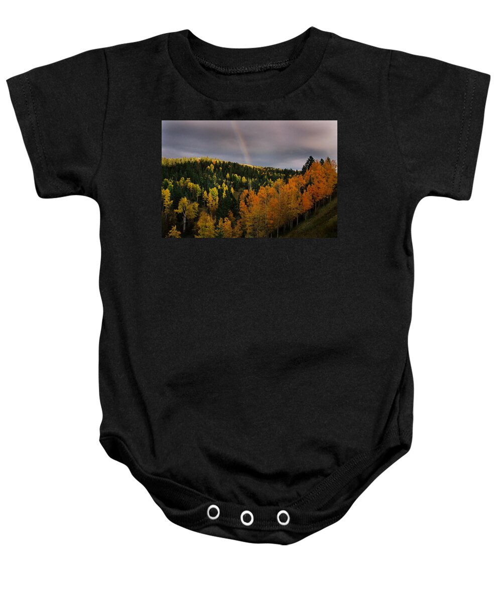 Red River Baby Onesie featuring the photograph Autumn Rainbow by Ron Weathers