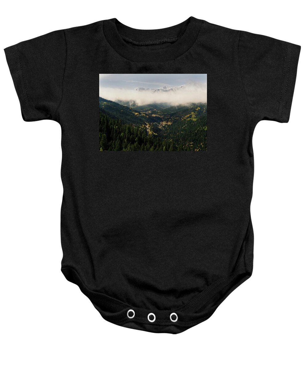 Red River Baby Onesie featuring the photograph September Snowcaps In Upper Red River Valley by Ron Weathers