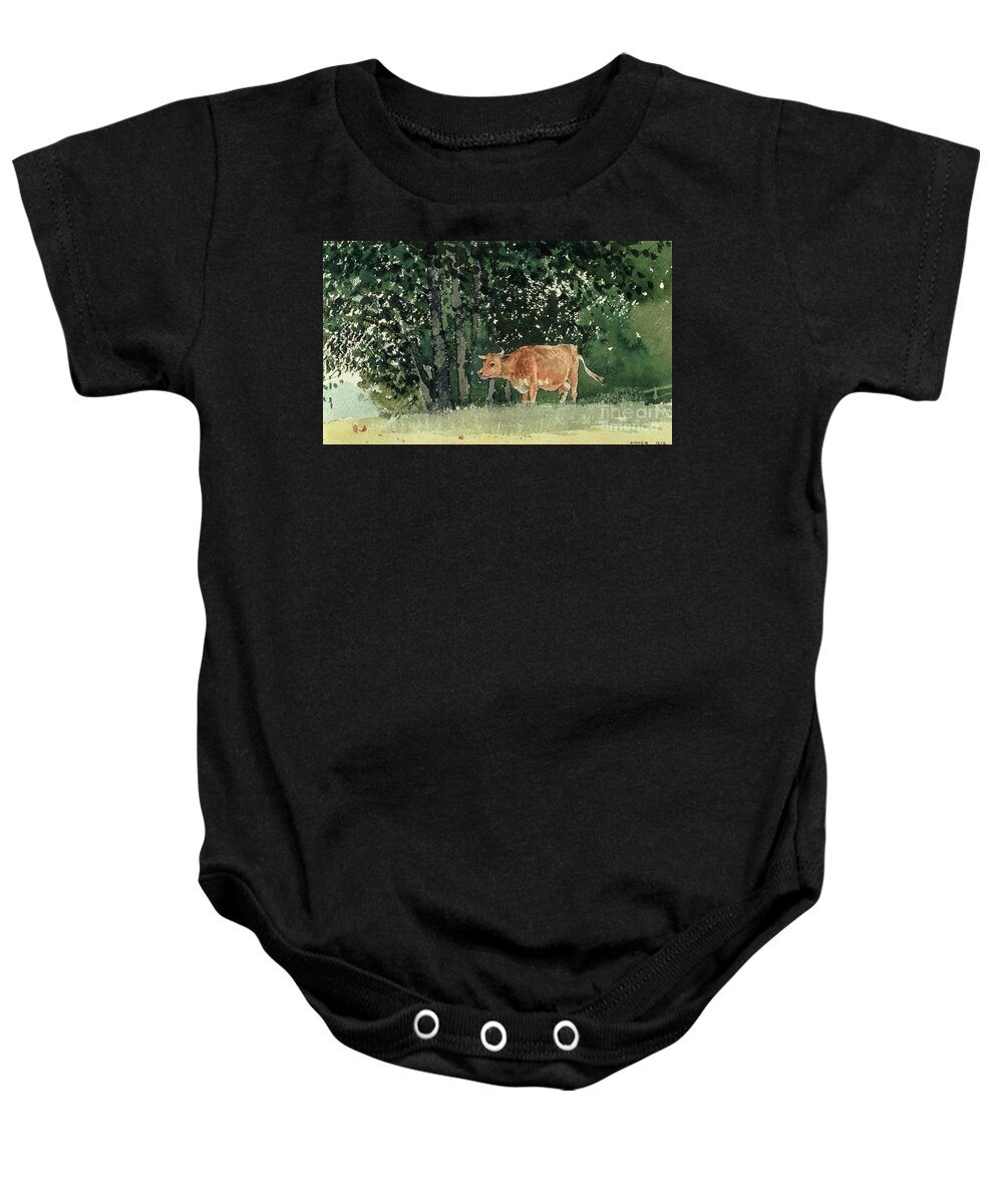 Cow In Pasture Baby Onesie featuring the painting Cow in Pasture by Winslow Homer