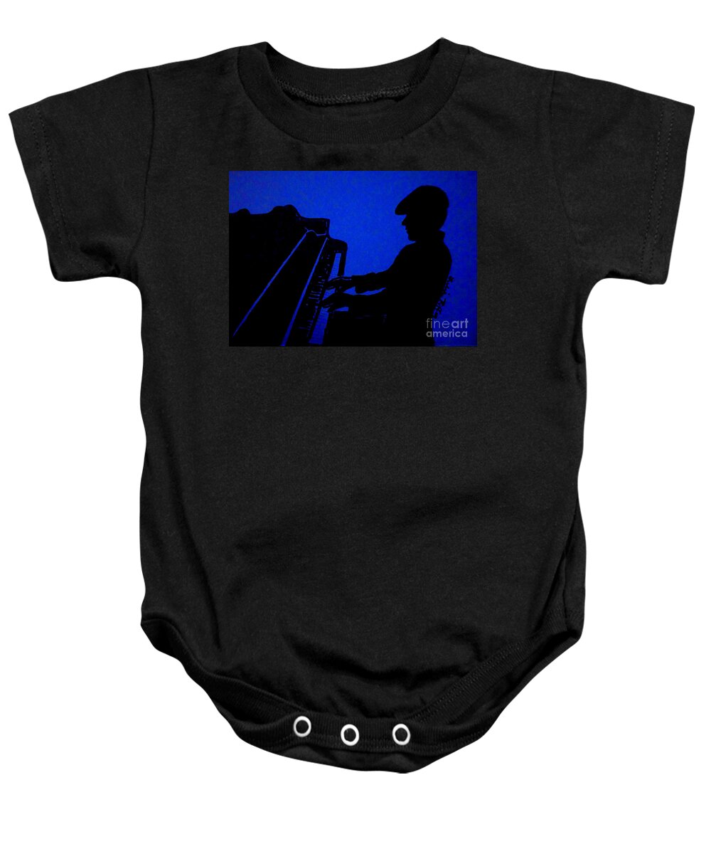 Jazz Baby Onesie featuring the drawing Piano Man by Julie Brugh Riffey