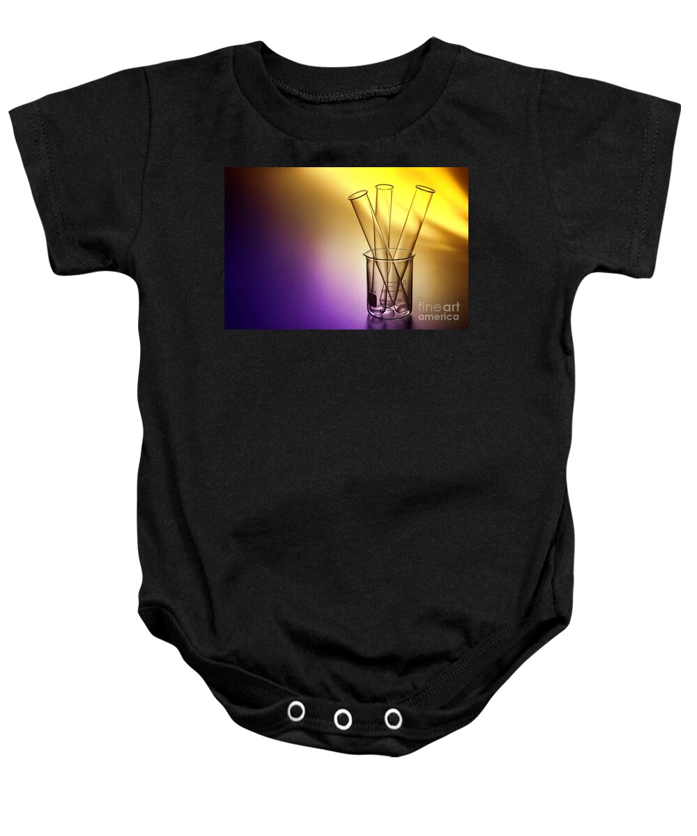 Test Baby Onesie featuring the photograph Laboratory Test Tubes in Science Research Lab #14 by Science Research Lab