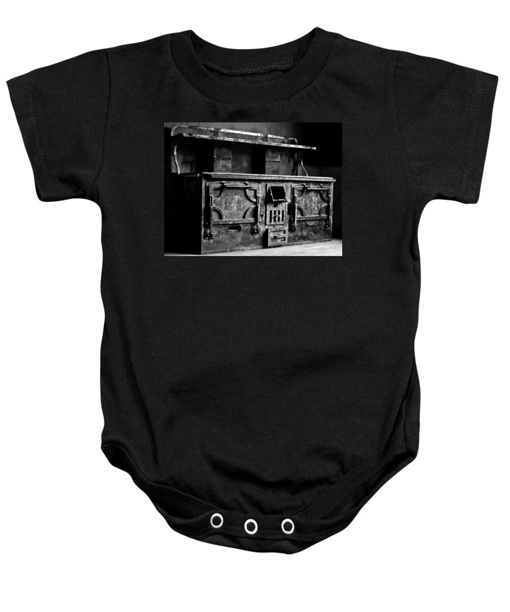 Stove Baby Onesie featuring the photograph 1800's Stove Black and White by Joseph Noonan