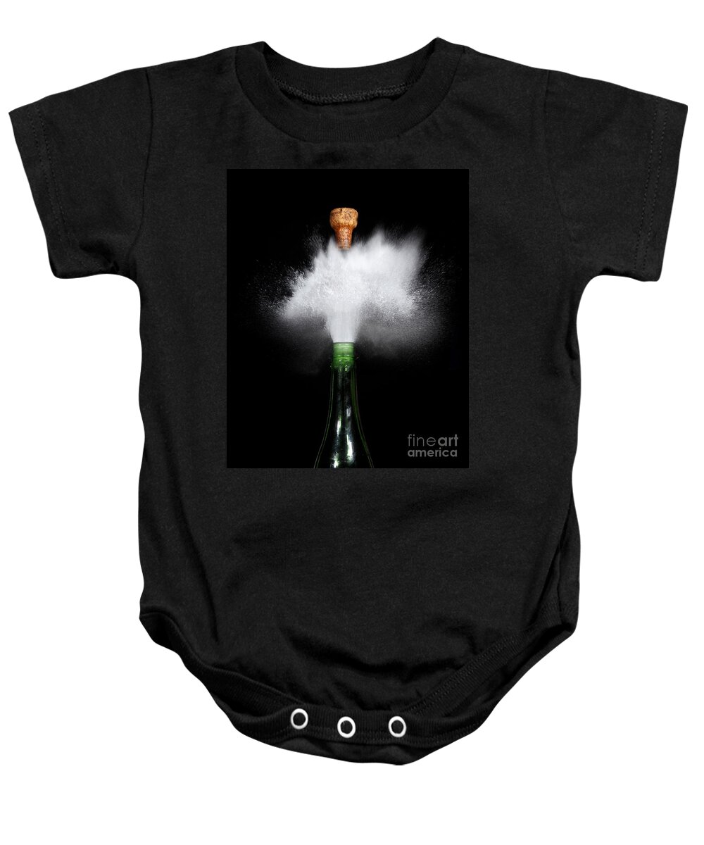 Alcohol Baby Onesie featuring the photograph Champagne Cork Popping #6 by Ted Kinsman