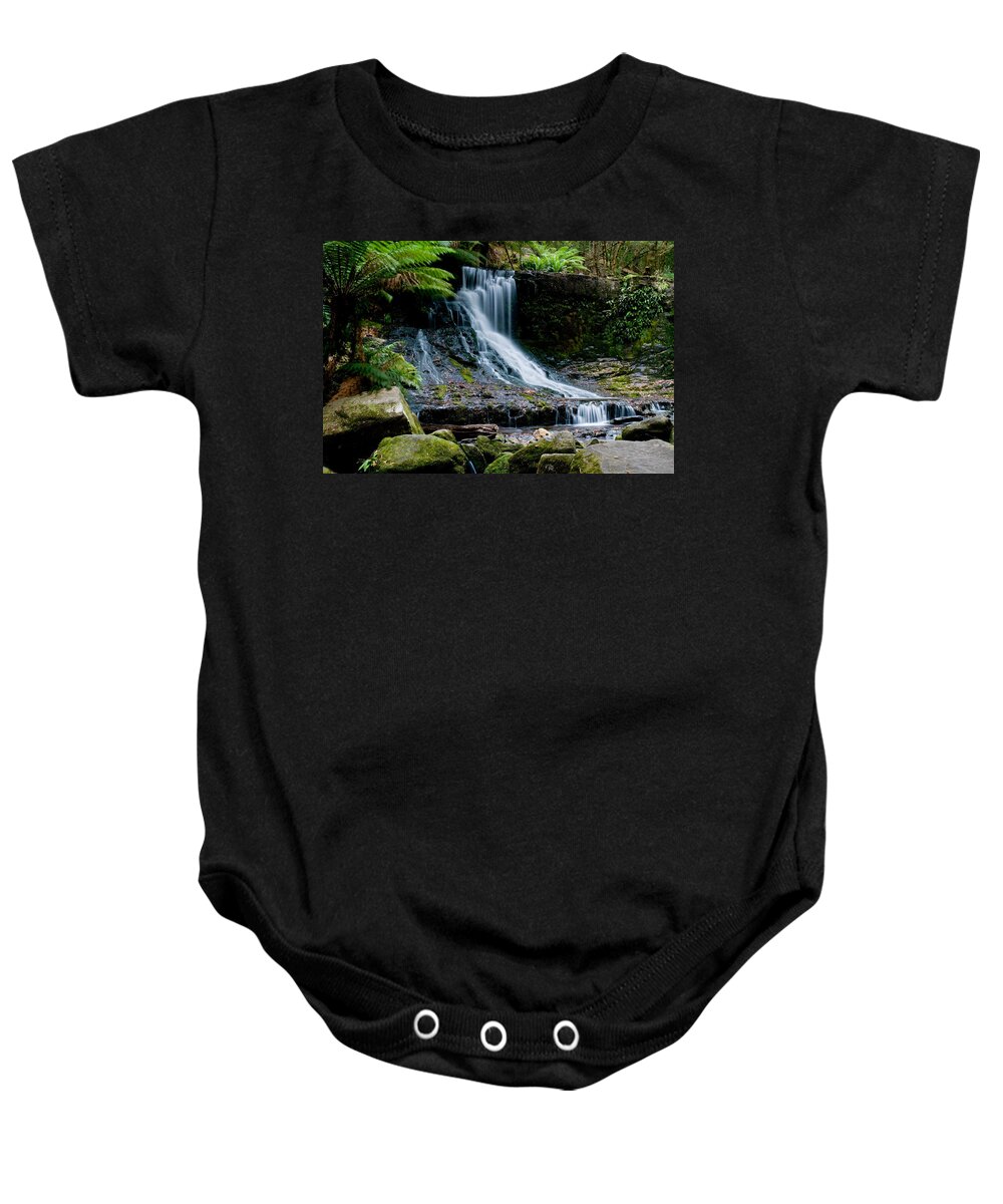 Adventure Baby Onesie featuring the photograph Waterfall in deep forest #5 by U Schade