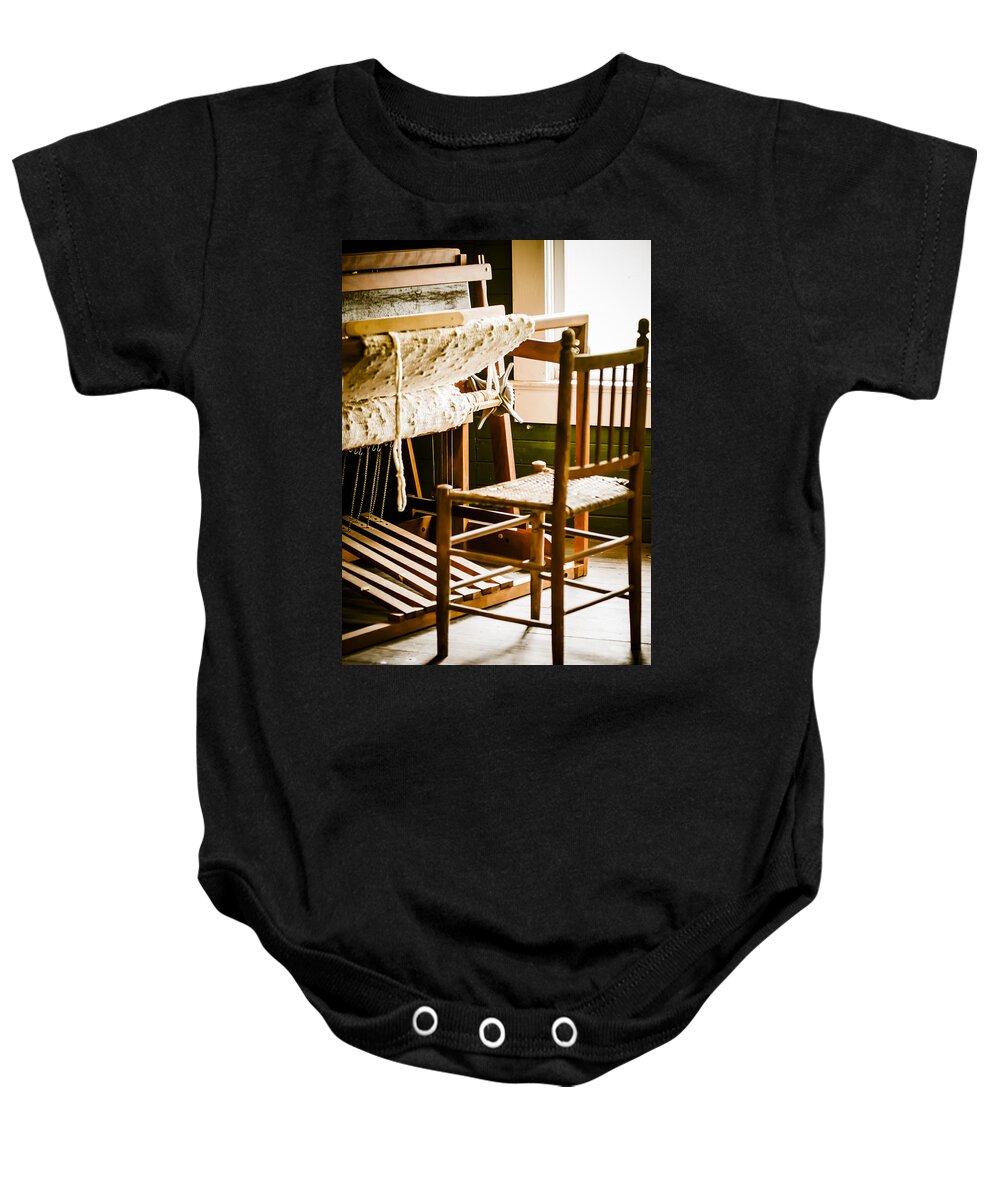 Chair Baby Onesie featuring the photograph A Loom For Grandma by Carolyn Marshall