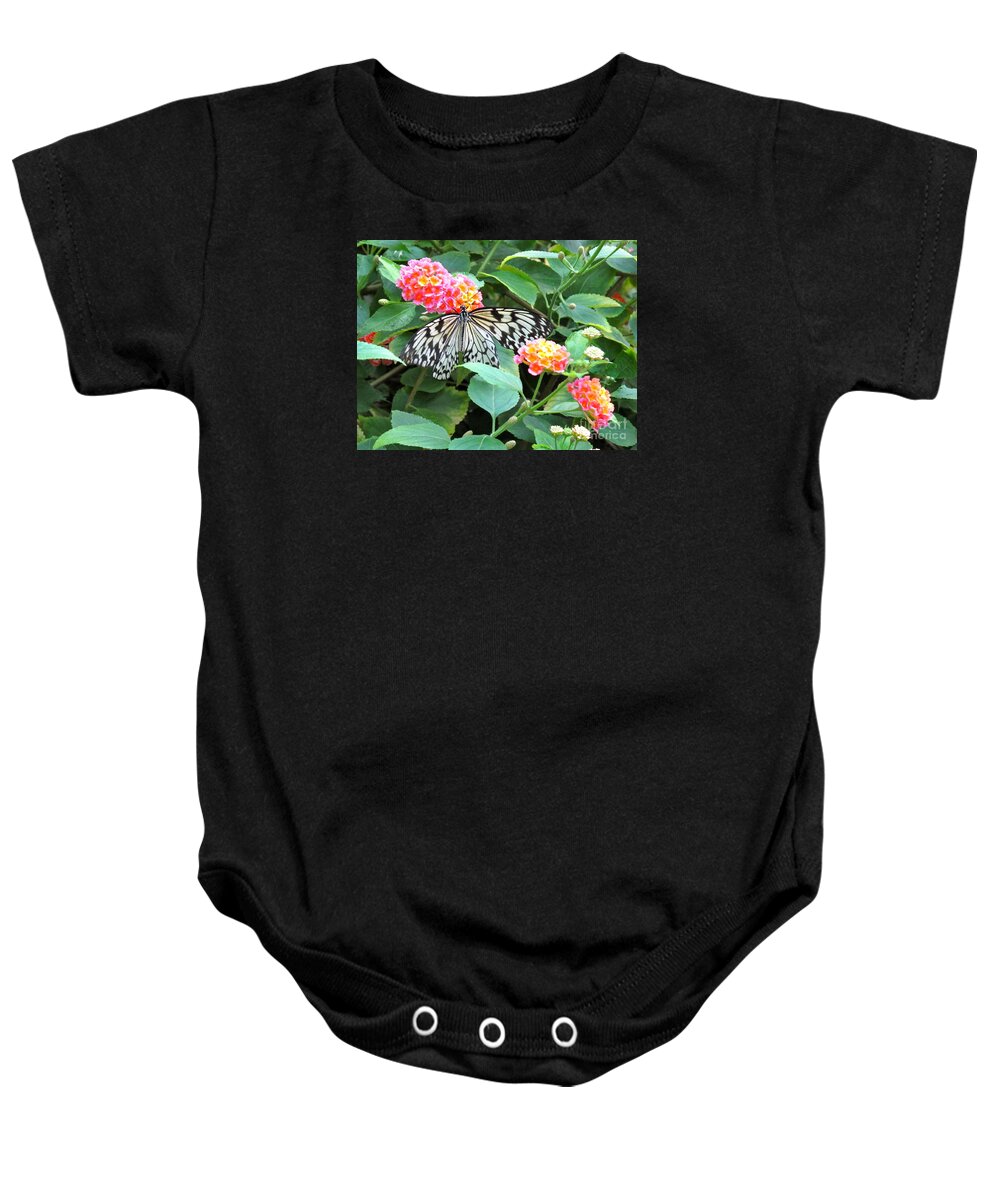 Butterfly Baby Onesie featuring the photograph Beautiful Butterfly and Flowers by Phyllis Kaltenbach