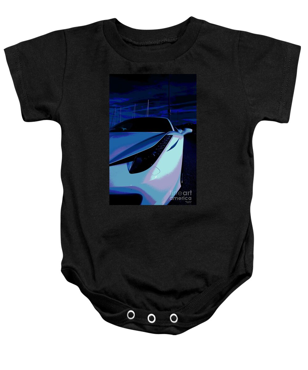 Sports Cars Racing Racer Rogerio Mariani Arts Digital Paining Photo White Luxury Baby Onesie featuring the mixed media Bright Night by Rogerio Mariani