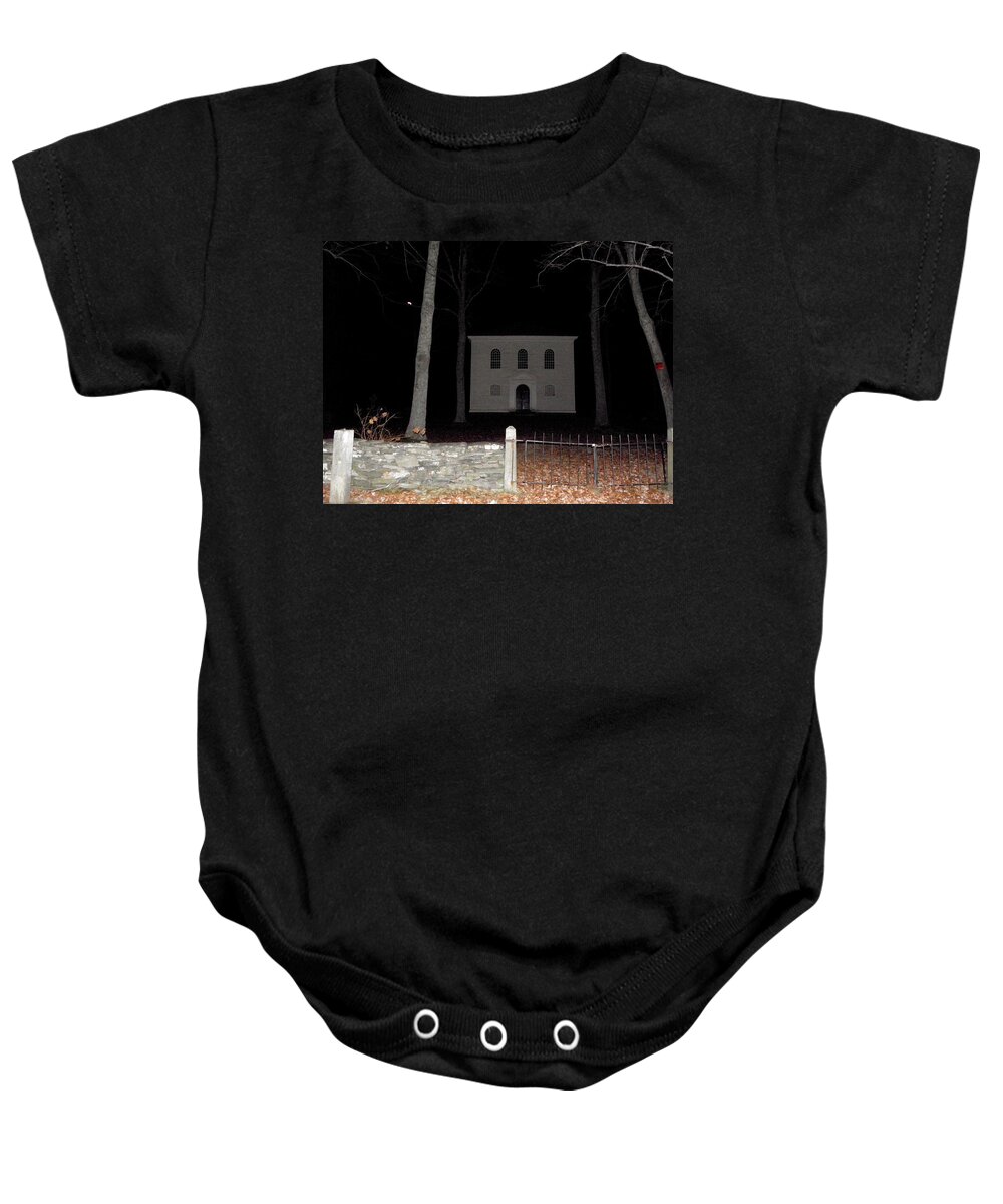 Cemetery Baby Onesie featuring the photograph Cemetery on a full moons night by Kim Galluzzo