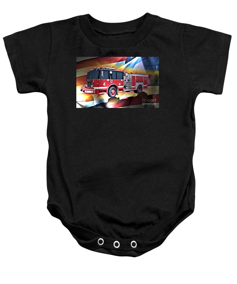 Chicago Baby Onesie featuring the digital art Chicago Eng 4 by Tommy Anderson
