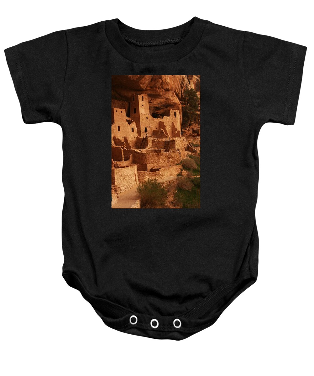 Cliff Palace Baby Onesie featuring the photograph Cliff Palace Mesa Verde National Park by Benjamin Dahl