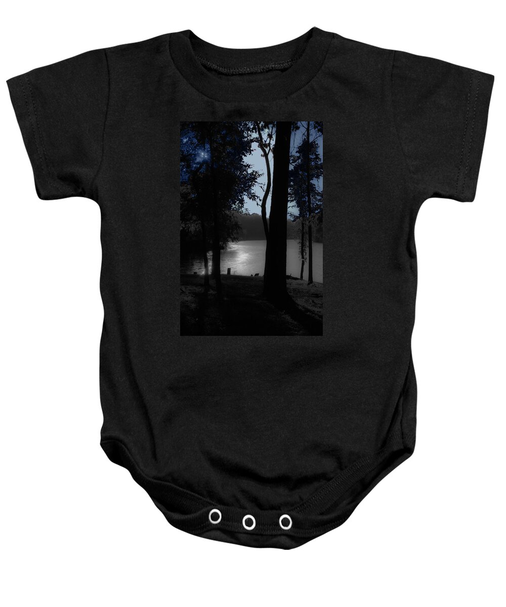 Lake Baby Onesie featuring the photograph Day or Night by DigiArt Diaries by Vicky B Fuller