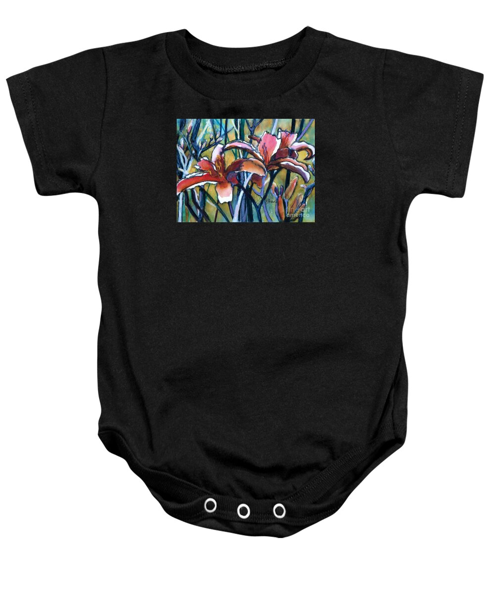 Painting Baby Onesie featuring the painting Daylily Stix by Kathy Braud
