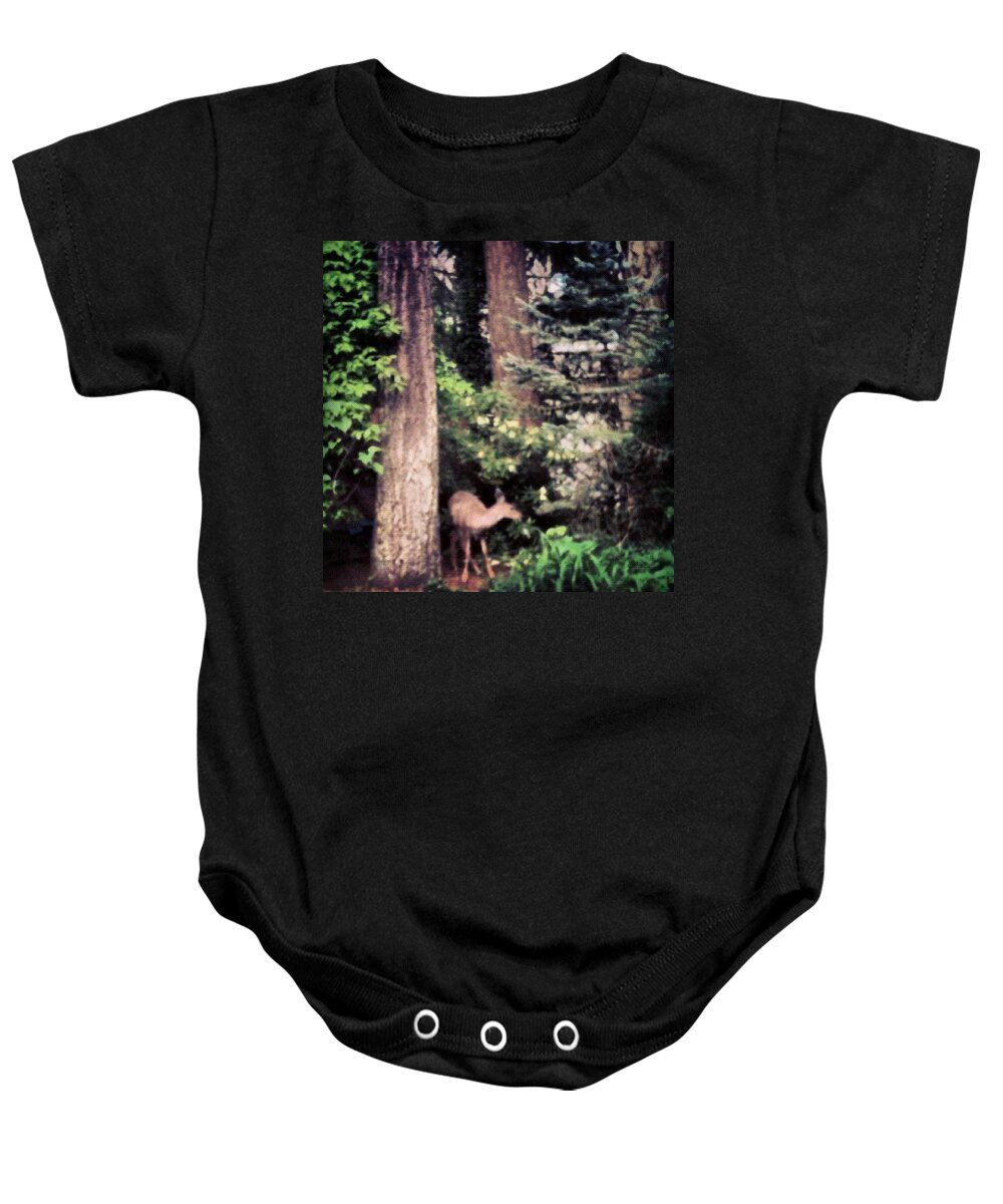 Instanaturelover Baby Onesie featuring the photograph #deer In Our Back Yard #cityscape by Anna Porter