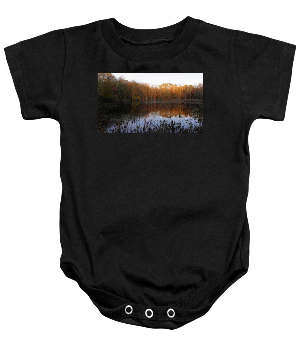 Pond Baby Onesie featuring the photograph Fire In The Pond by Kim Galluzzo