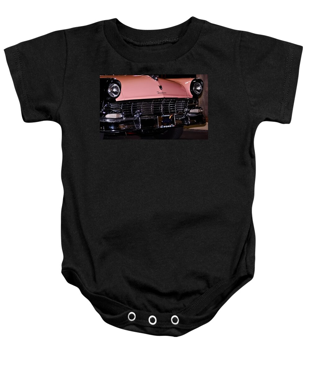 Ford Baby Onesie featuring the photograph Flirtacious Fairlane by DigiArt Diaries by Vicky B Fuller