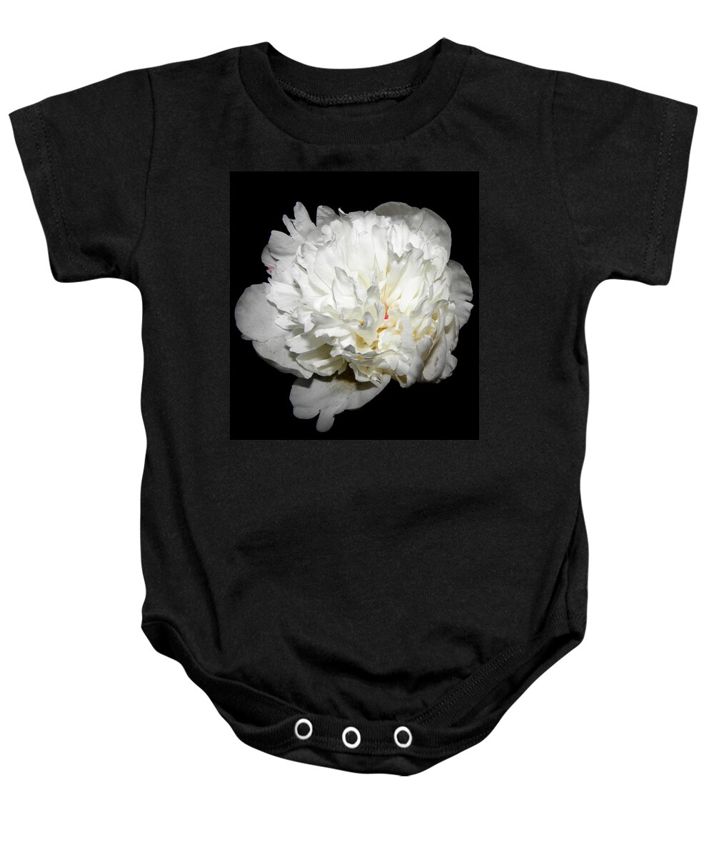 Peony Baby Onesie featuring the photograph Floating White Peony by Kim Galluzzo