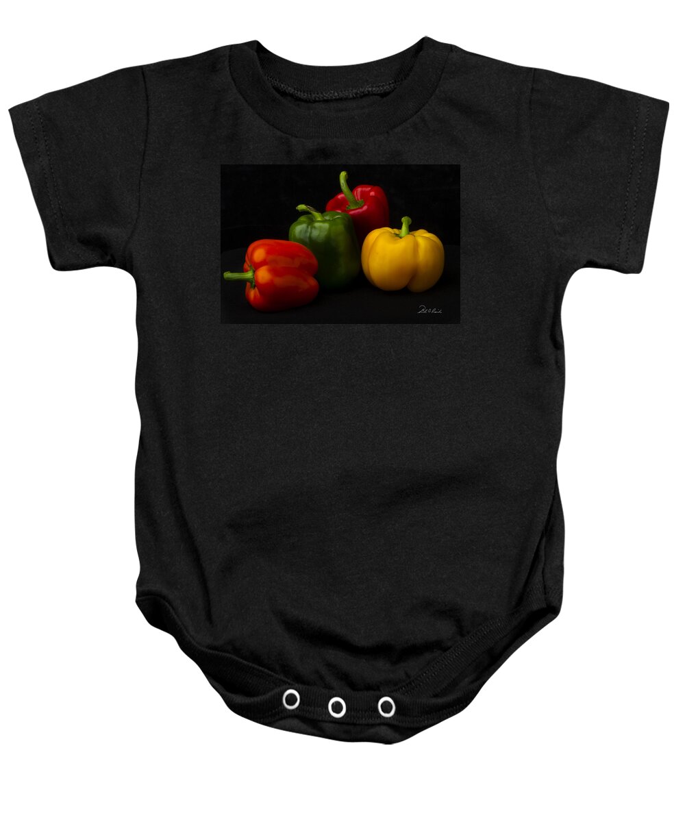 Fine Art Baby Onesie featuring the photograph Four Peppers by Frederic A Reinecke
