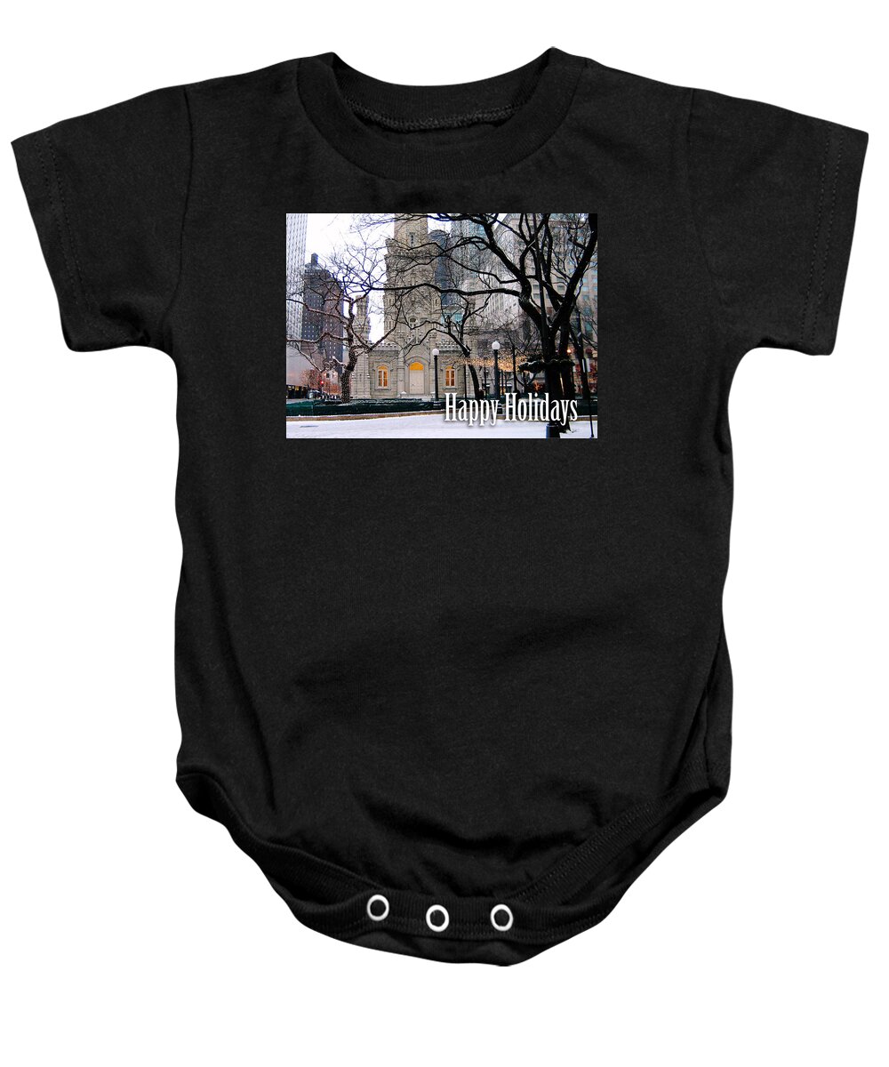 Happy Holidays Baby Onesie featuring the photograph Happy Holidays from Chicago by Laura Kinker
