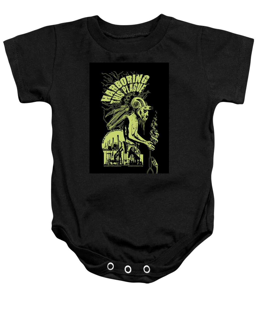 Oil Company Baby Onesie featuring the mixed media Harboring This Plague by Tony Koehl