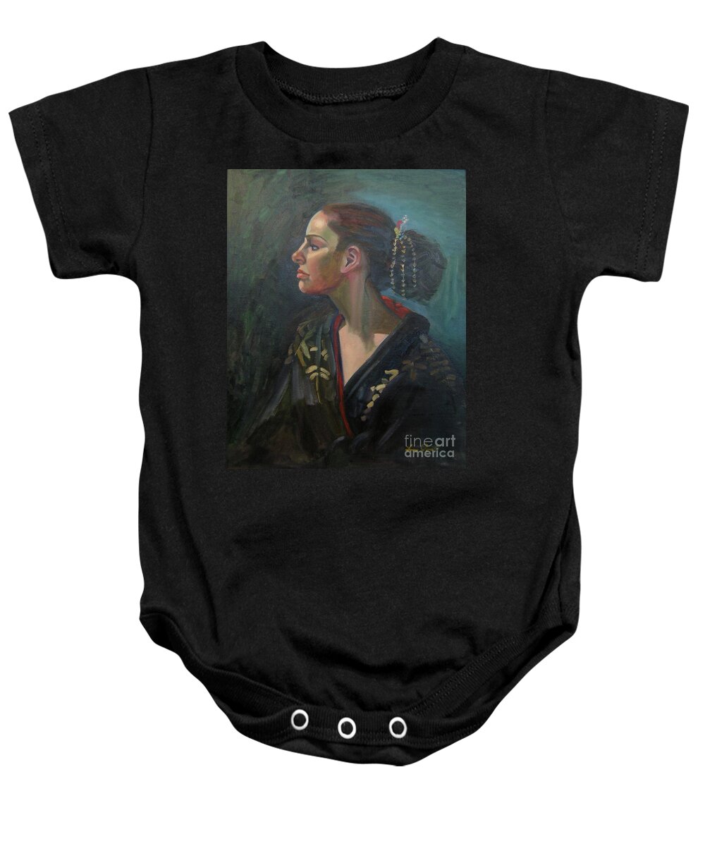 Figure Art Baby Onesie featuring the painting Her Kimono by Lilibeth Andre