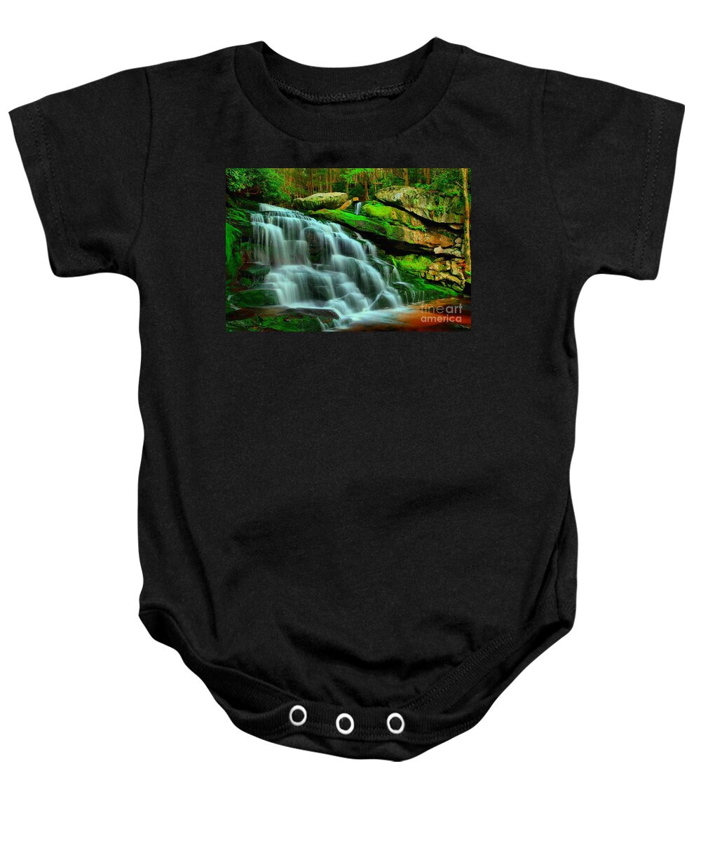 Black Water Falls State Park Baby Onesie featuring the photograph Hidden Falls At Black Water by Adam Jewell