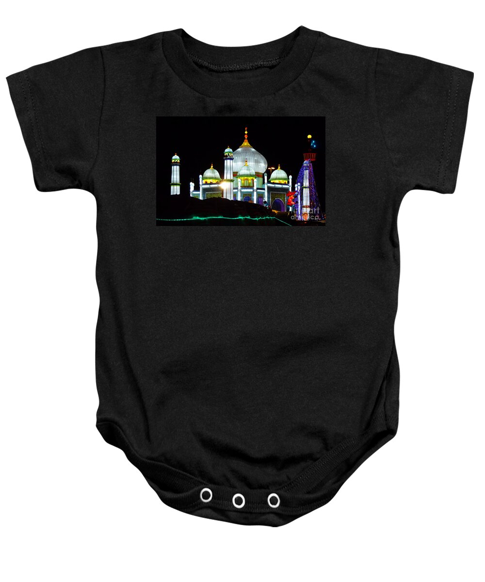 The Taj Mahal Baby Onesie featuring the photograph Holiday Lights 5 by Xueling Zou