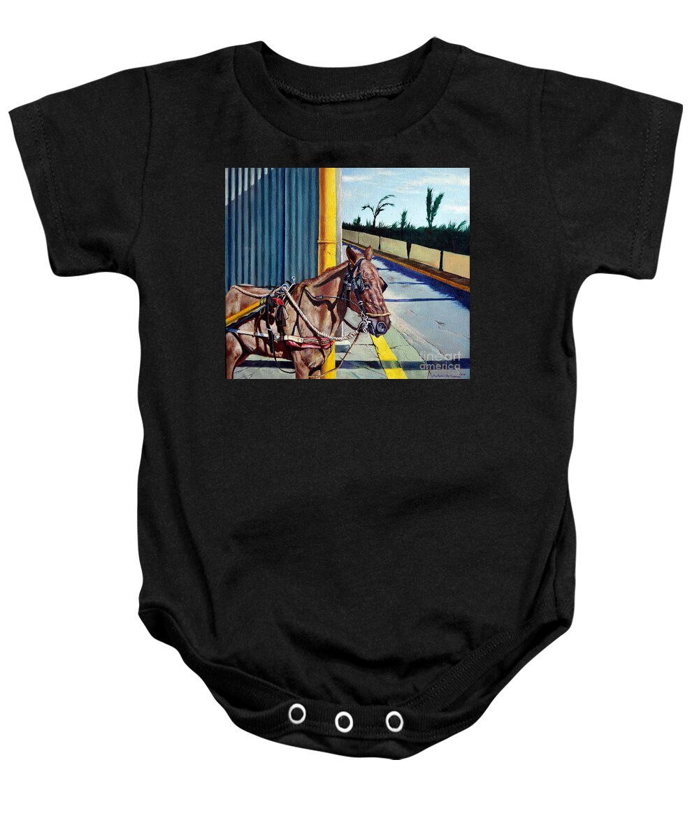 Horse Baby Onesie featuring the painting Horse in Malate by Christopher Shellhammer