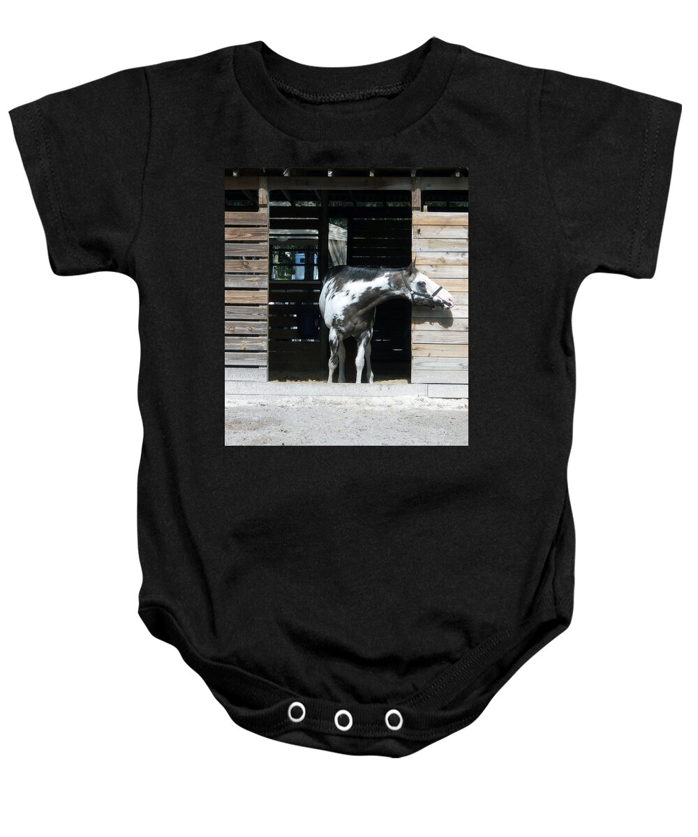 Horse Baby Onesie featuring the photograph Is It Safe to Come Out by Judy Hall-Folde