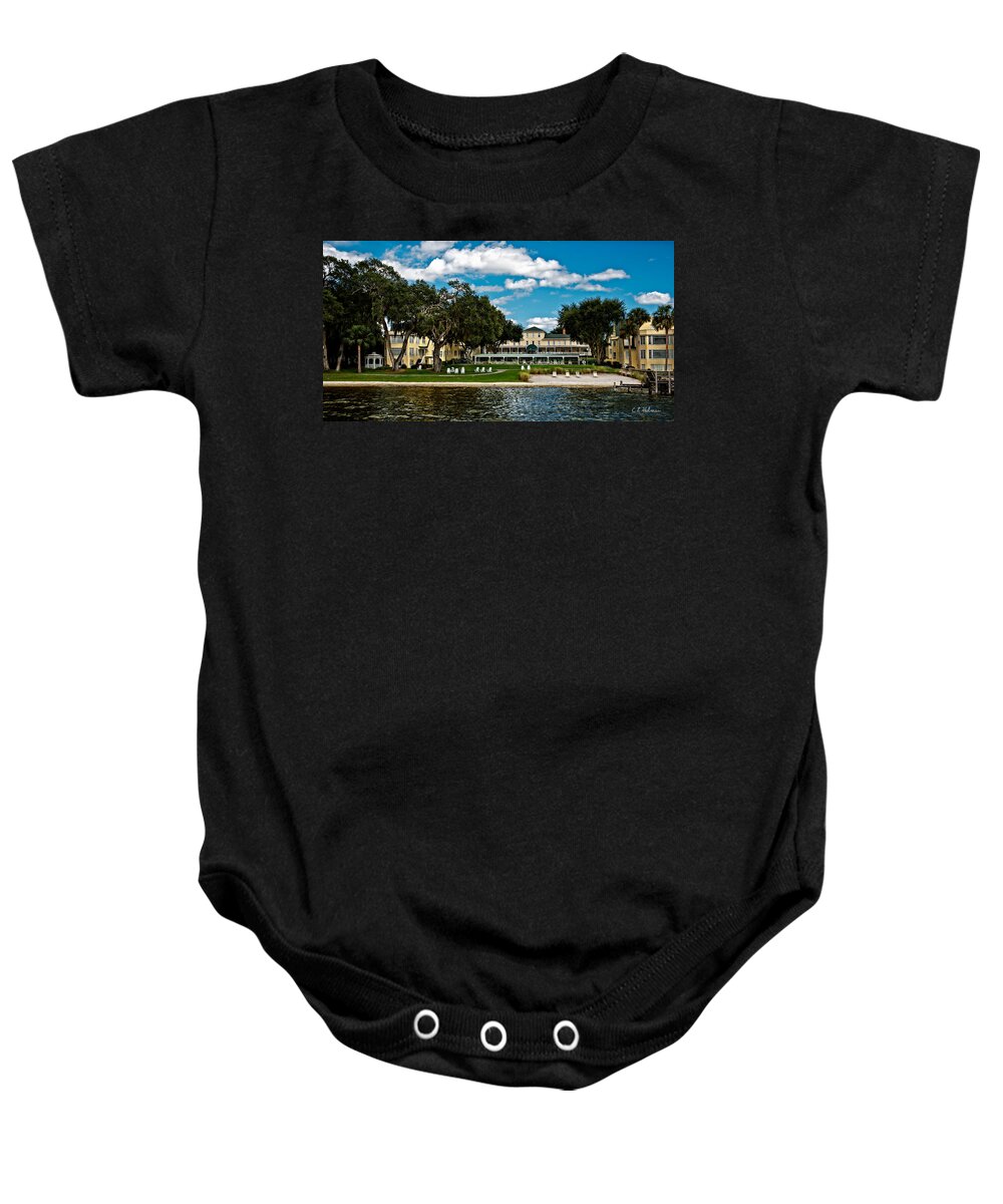 Lakeside Inn Baby Onesie featuring the photograph Lakeside Inn by Christopher Holmes